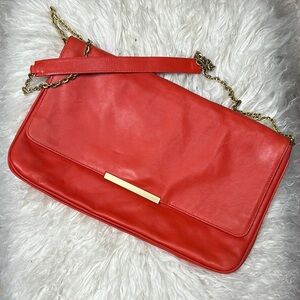 Zara Red Leather Shoulder Bag with Gold Chain